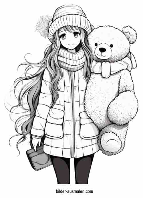 Anime Girl mit Teddy