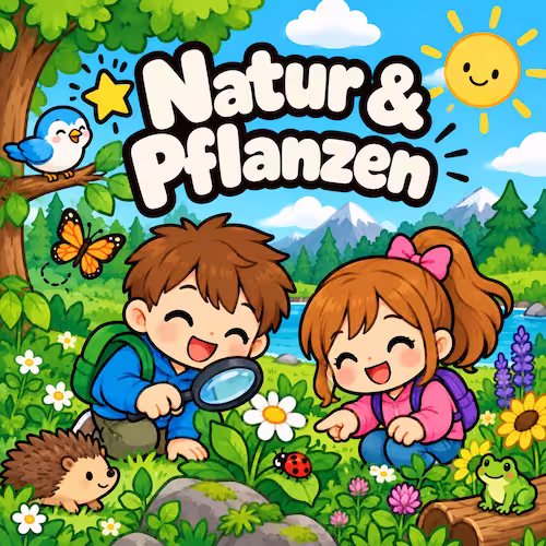 Kostenlose Ausmalbilder zum Ausdrucken für Kinder & Erwachsene 17 Kategoriebild Natur & Pflanzen mit Kindern, Blumen, Bäumen, Schmetterling und Bergen