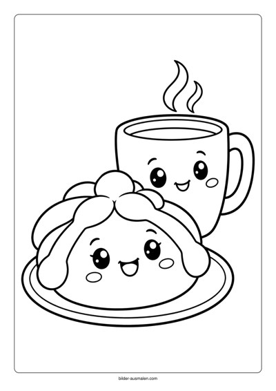 Día de los Muertos: Ausmalbilder für Kinder 5 Pan de Muerto mit Tasse