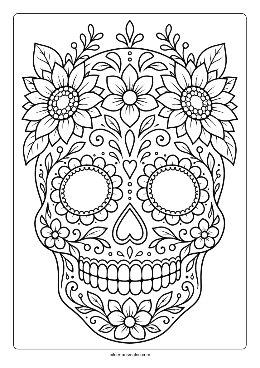 Totenkopf mit Sonnenblumen