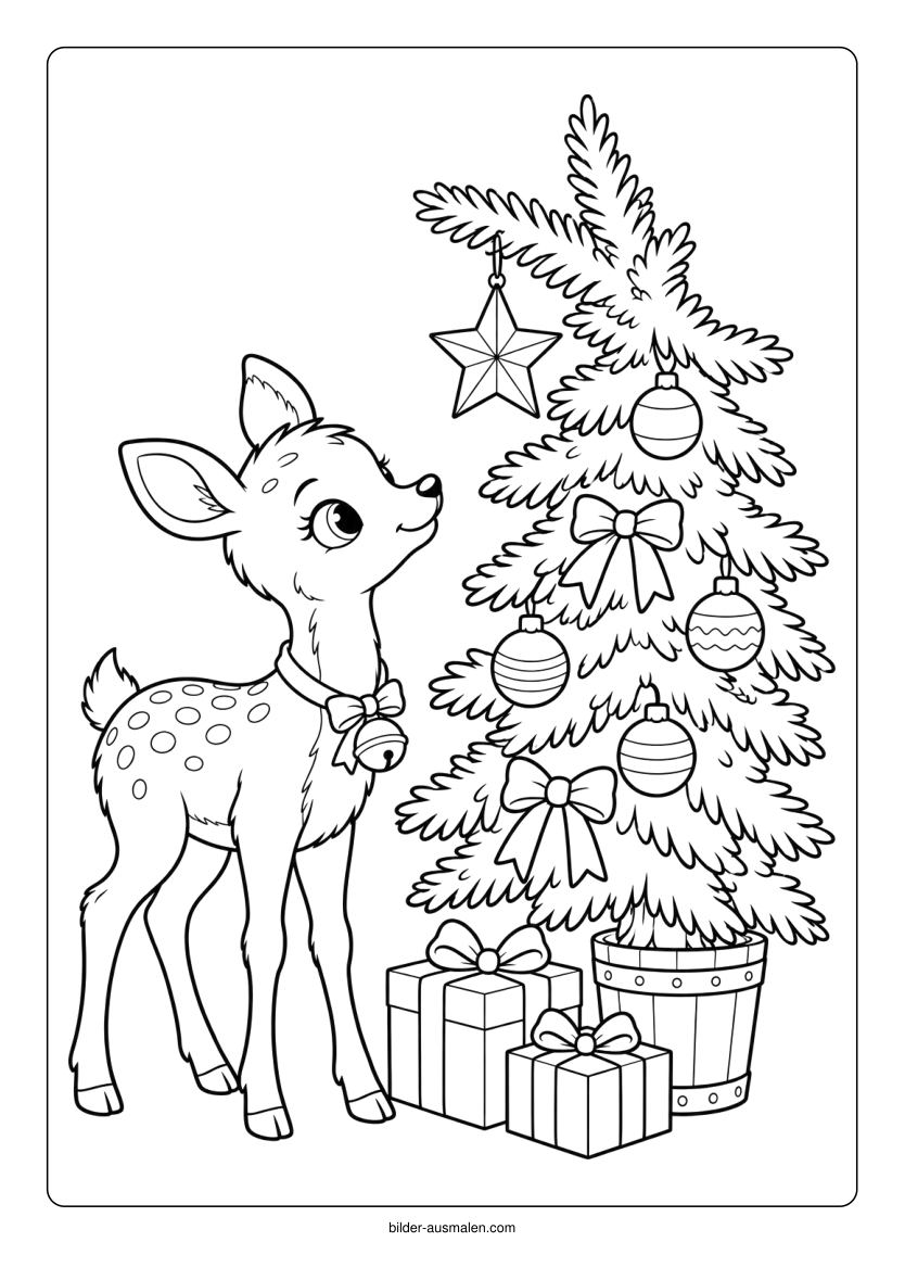 Weihnachtliche Tiere 2 – Reh am Weihnachtsbaum