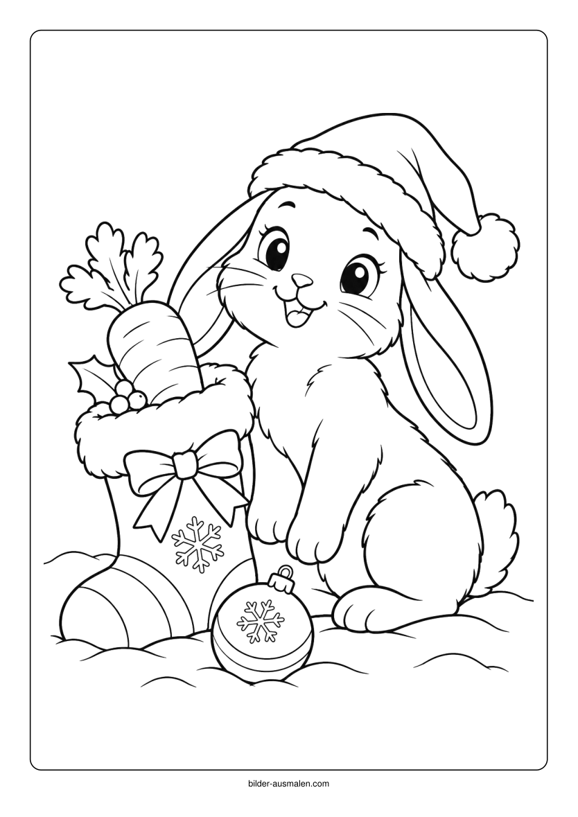 Weihnachtliche Tiere 3 – Hase mit Weihnachtsstrumpf