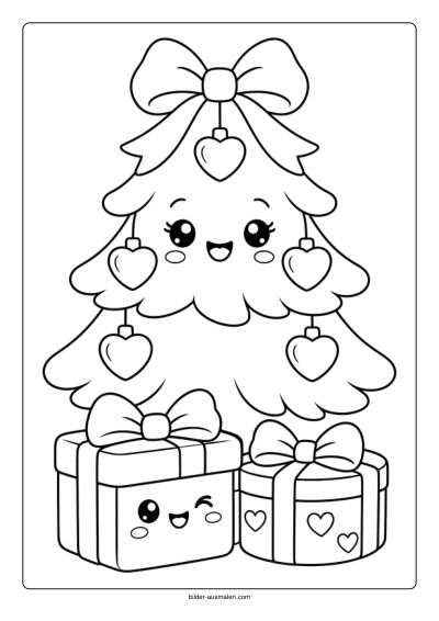 Weihnachtsbaum mit Herzen und Geschenken