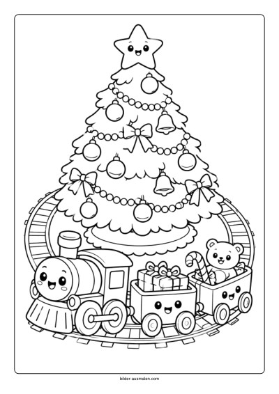 Spielzeugeisenbahn um den Weihnachtsbaum